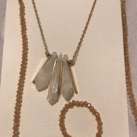 Raw Crystal and 14k Gold Necklace Duo/Set NWT - Picture 3 of 4